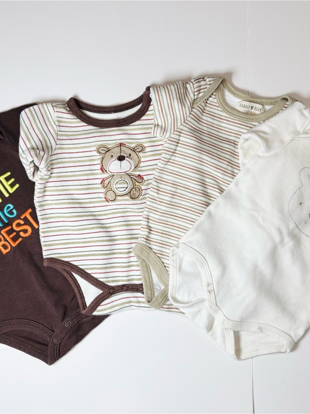 Earthtones & Bear Baby Bodysuits Lot of 4 Retro Style 3M